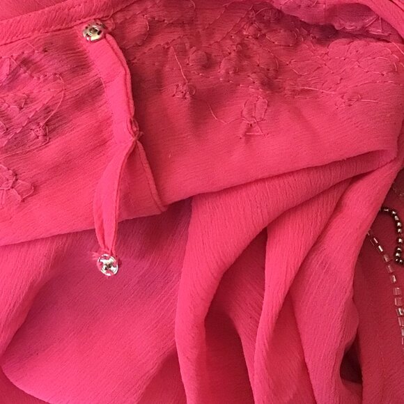 Incredible Women's 30/32 Hand Beaded 2 Piece Pink Boho Tunic Semi-Sheer V-Neck - Picture 14 of 15